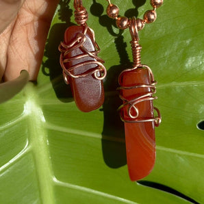 Carnelian Copper-Wrapped Crystal Necklace